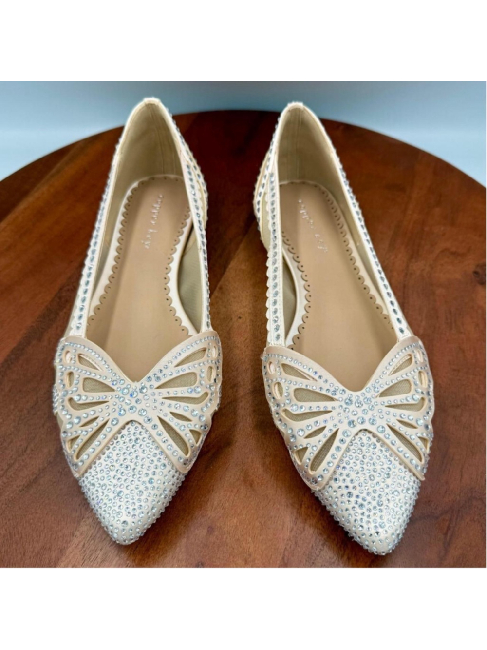 Women's Copper Key Beige Rhinestone Butterfly Flats Size 7.5 NWOT